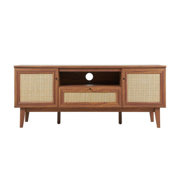 Finley 59 in. Farmhouse Caned TV Stand with Drawer and Storage Doors Fits TVs up to 65 in. with Cable Management - JONATHAN Y